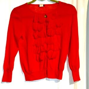 J CREW “Tissue” Red Sweater  with Ruffle (elegant lightweight) Women’s S